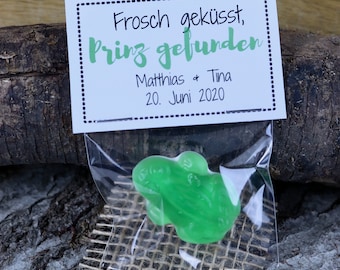 10 x Gastgeschenk Frosch geküsst *Komplett befüllt* - verschiedene Sprüche - individualisierbar - Gastgeschenk + Deko in Eins - Give away