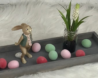 Spring decoration tray with rabbit / Easter decoration /