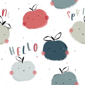 BIO Jersey Kinderstoff Eigenproduktion *Happy Apples* / GOTS-zertifiert / exklusive Designs / Kinderbekleidung / weiche Baumwolle