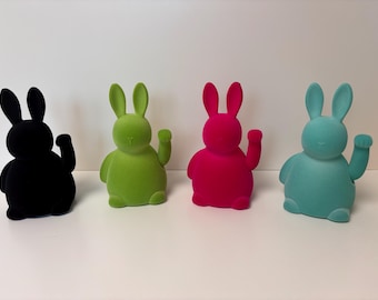 Frühlingsdeko Winke Hase beflockt Höhe 20cm viele Farben