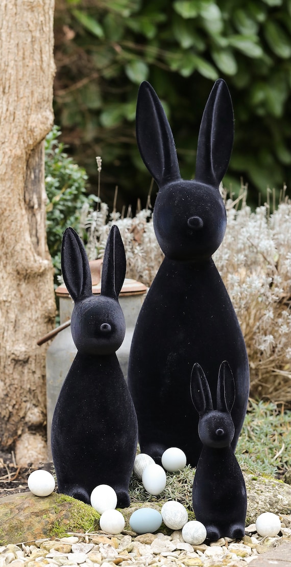Frühlingsdeko Schwarze Hasen Stupsi / Osterdeko / H30cm /41cm/h47cm /h67cm / Beflockter Osterhase