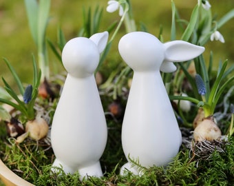 Frühlingsdeko   Hase weiß  / Osterdeko / Keramik