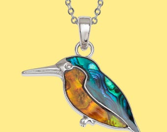Collier Floral Avec Oiseau Martin-pêcheur En Plaqué Or émaillé - Neuf Sans Boîte