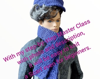 PDF crochet Cap & Scarf for dolls 1/6. Patterns for IT dolls. For Barbie clothes patterns. Digital for 12" doll pattern. English instruction