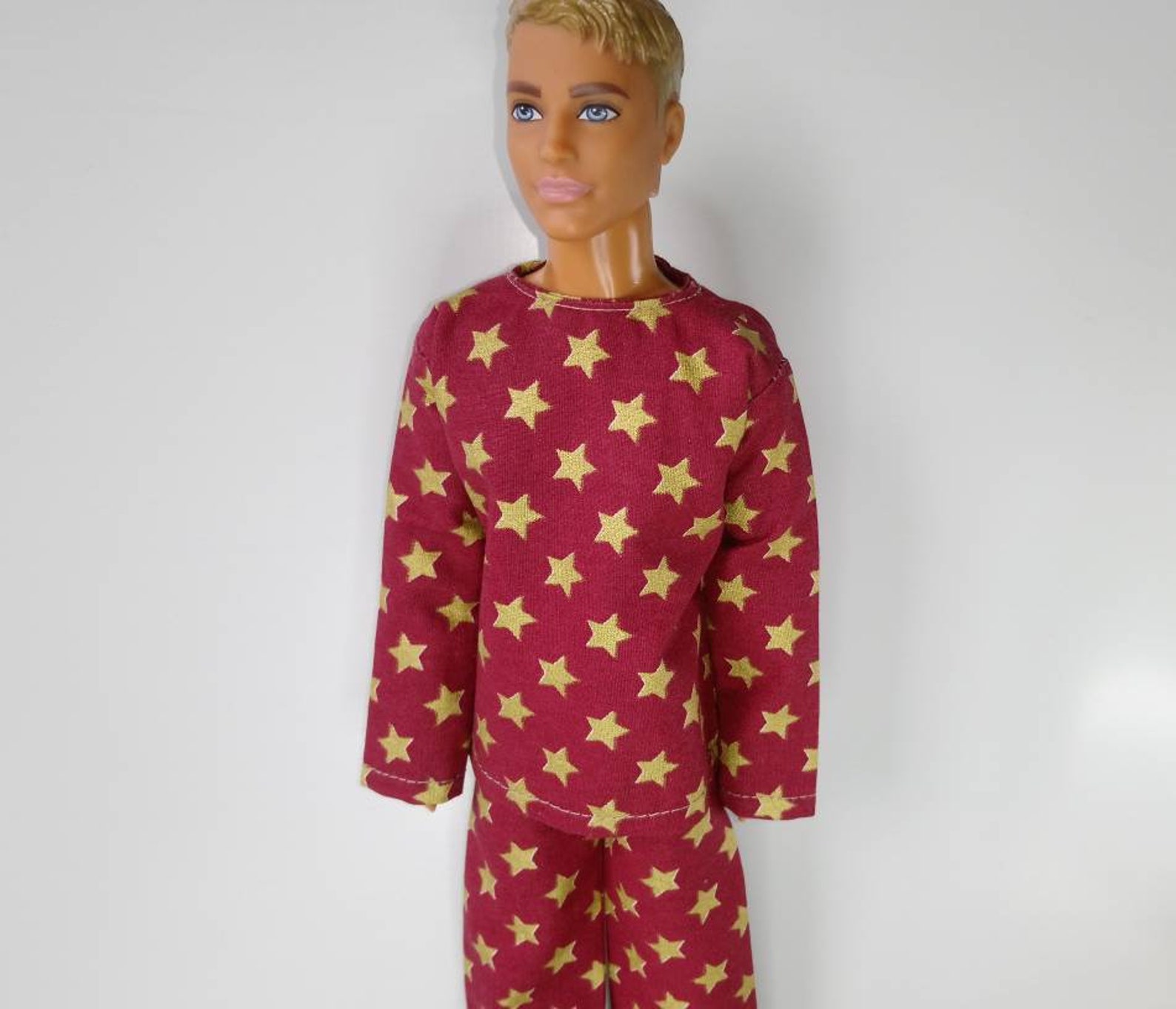 Pajamas for ooak Ken Barbie doll are handmade from cotton red | Etsy