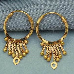 Gold Hoop 20k earrings Bali Earrings ,Gold Huggies, solid Handmade Yellow gold earrings for women, Christmas gift, daughter gift, Small tiny