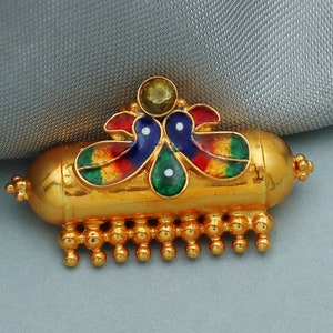 Colgante de oro de 22 quilates con diseño de pavo real, collar con amuleto de diseñador Tabeez, joyería de aspecto antiguo vintage,