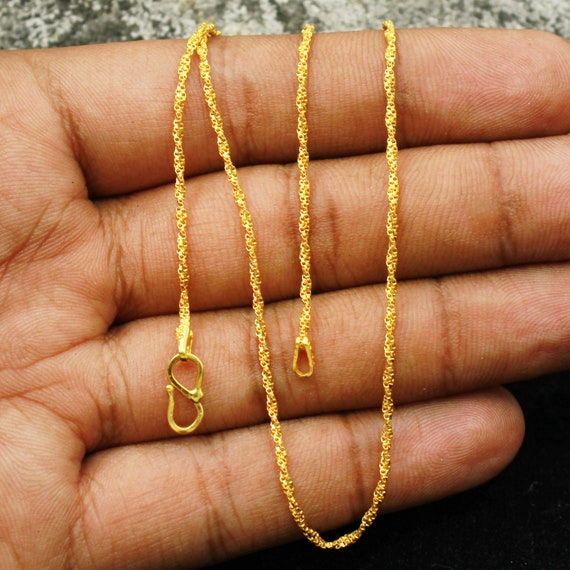 22K Gold Chain Necklace Indian Handmade Jewelry, Thick Men Real Gold Chain