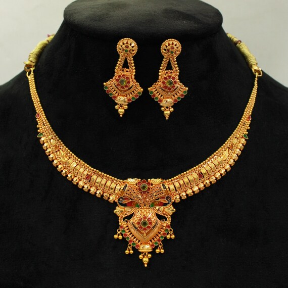 Pure 22k Gold Necklace Set 22k Yellow Gold Necklace With Earrings