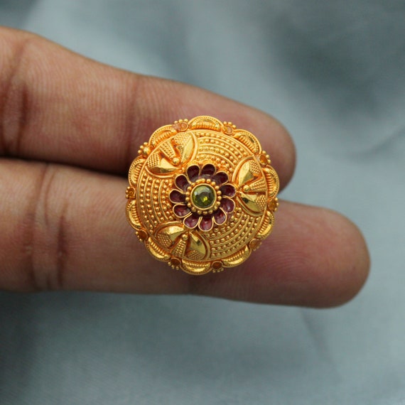 Buy Round Gold Polished Lotus Shape Ring/flower Design Indian Style Gold  Plated Ring/kundan Stone Ring With Gold Online in India - Etsy
