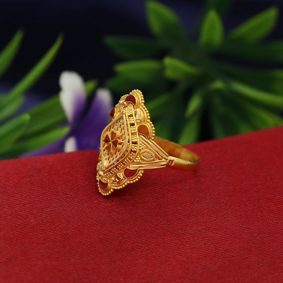 Pure 22k Yellow Gold Ring, vintage design Indian Handmade Ring Jewelry for  Gift | eBay