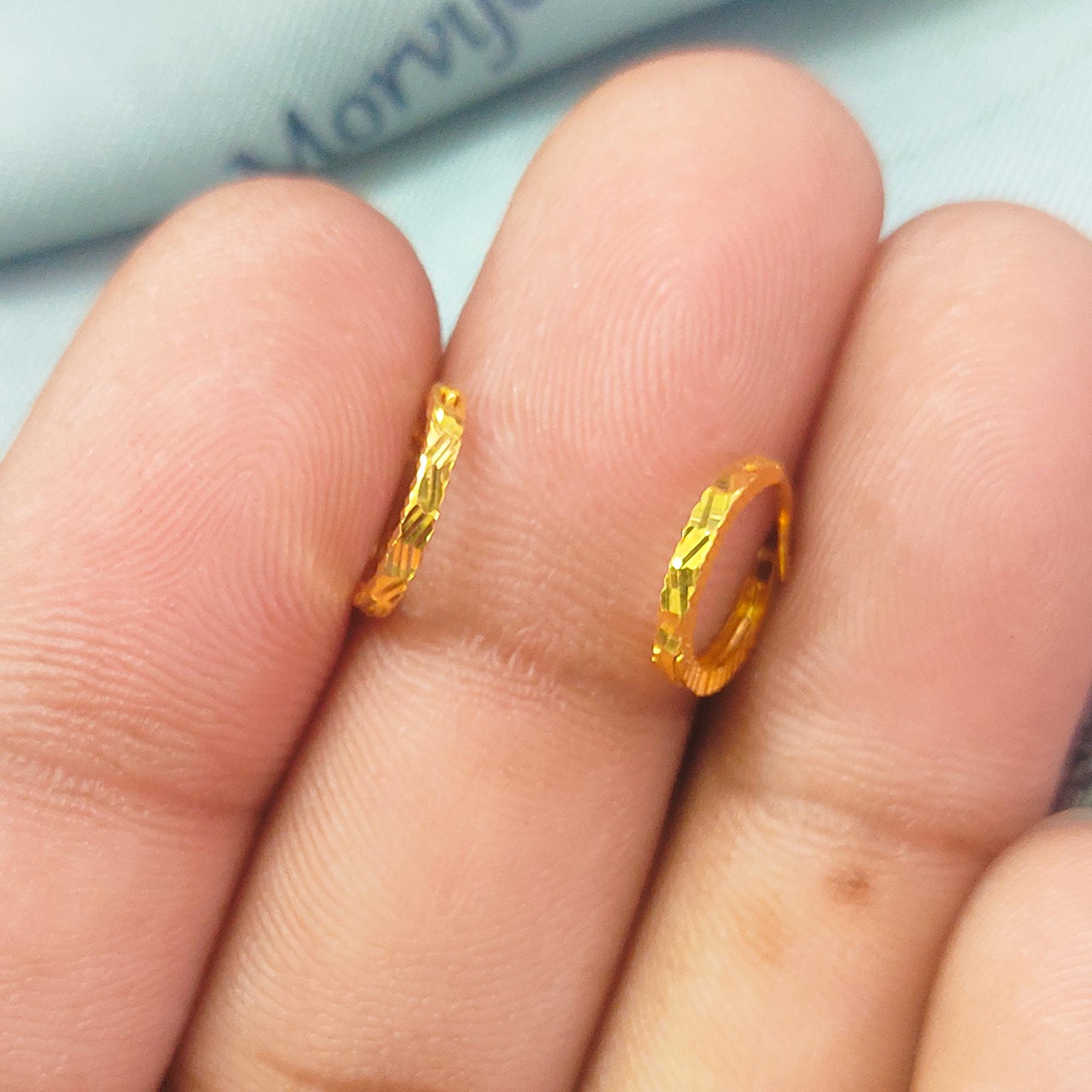 18k Yellow Gold Hoop Bali cartilage Earrings , Handmade ENGRAVED gold earrings for women, Small Tiny Hoops, indian gold earrings for teens,