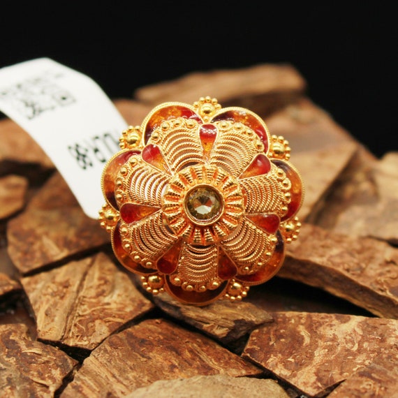 Buy Gold Plated Kundan Floral Ring by Paisley Pop Online at Aza Fashions.