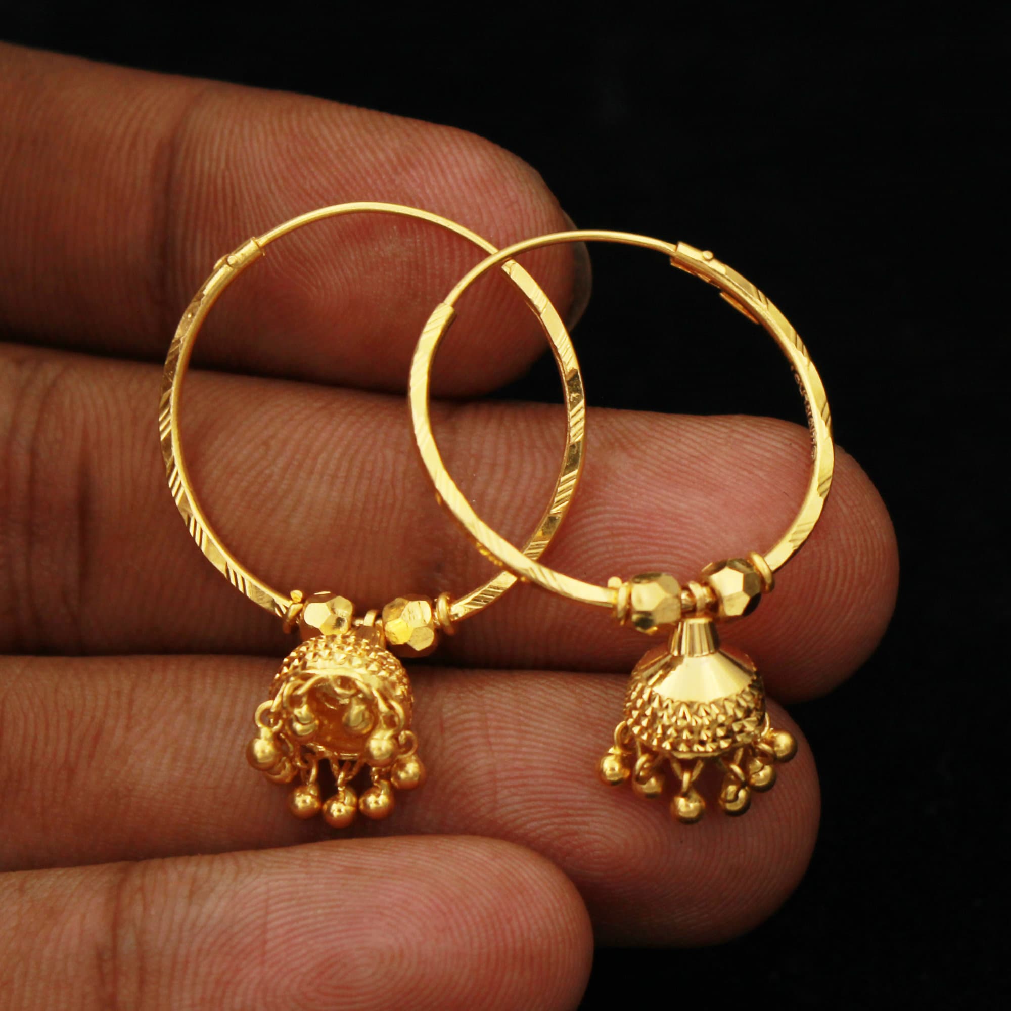22K South Indian Bright Gold Plated Nice Bali Jhumka Earrings Set d  Large  silver hoop earrings Bridal gold jewellery Rainbow quartz jewelry