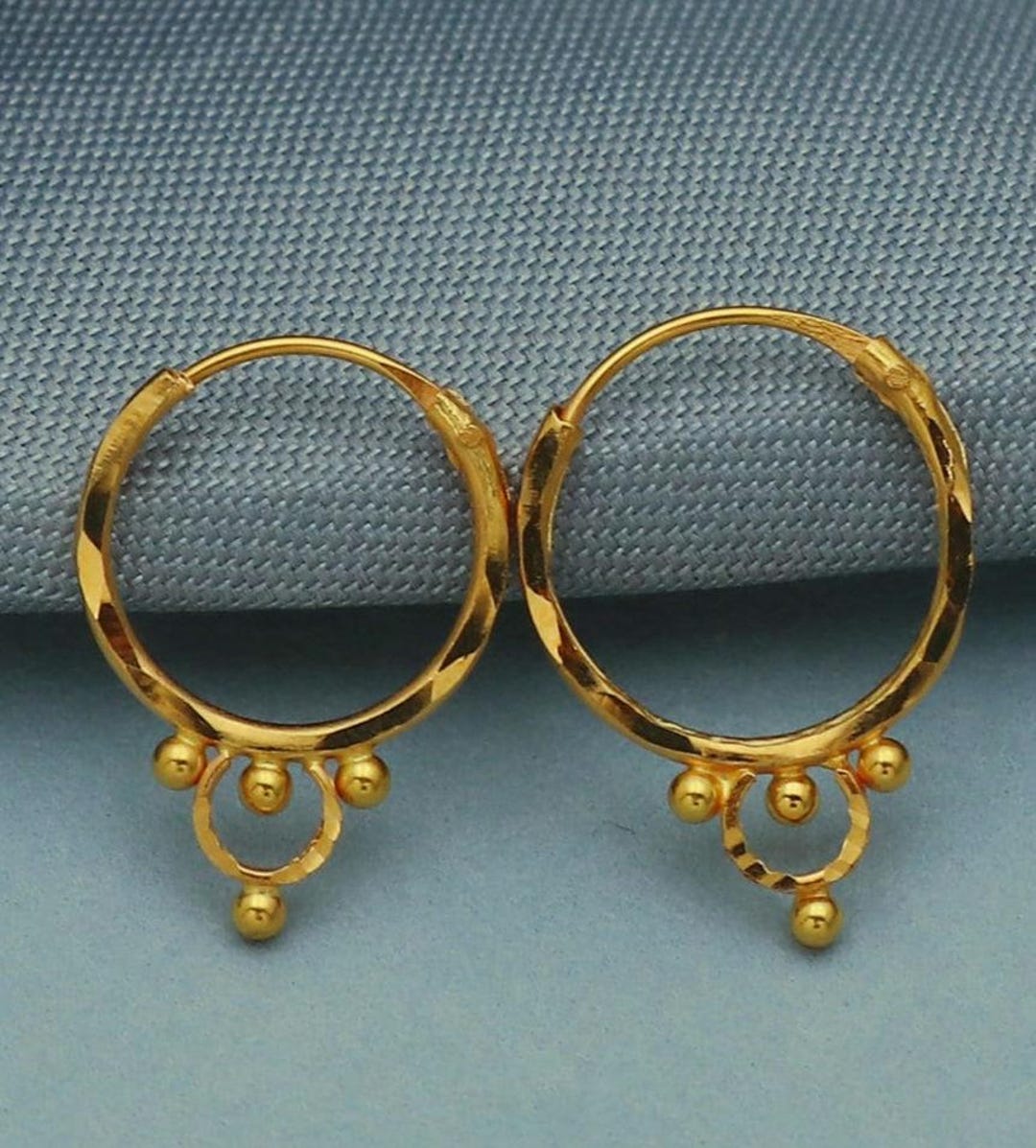Pure 20k Yellow Gold Hoop Bali Earrings, Huggies, Beads Handmade Gold Earrings for Women, Christmas Gift, Dainty Indian Gold Earrings - Etsy Pure 20k Yellow Gold Hoop Bali Earrings, Huggies, Beads Handmade Gold Earrings for Women, Christmas Gift, Dainty Indian Gold Earrings - Etsy