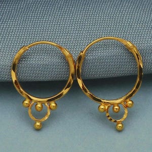 Pure 20k Yellow Gold Hoop Bali Earrings, Huggies, Beads Handmade gold earrings for women, Christmas gift, dainty small Indian gold earrings