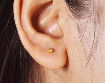 18k gouden bolstekers – statementoorbellen, minimalistische oorbellen, 1 cm lang, Indiase oorbellen voor dagelijks gebruik, MJ0082/83