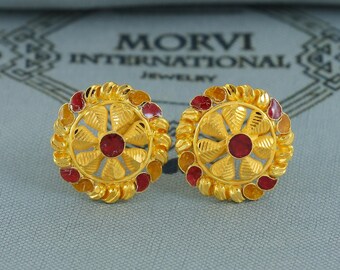 22k Gold Earrings Tops, Handmade vintage traditional solid gold earrings Indian jewelry, Small flower Stud Jewelry, K6839