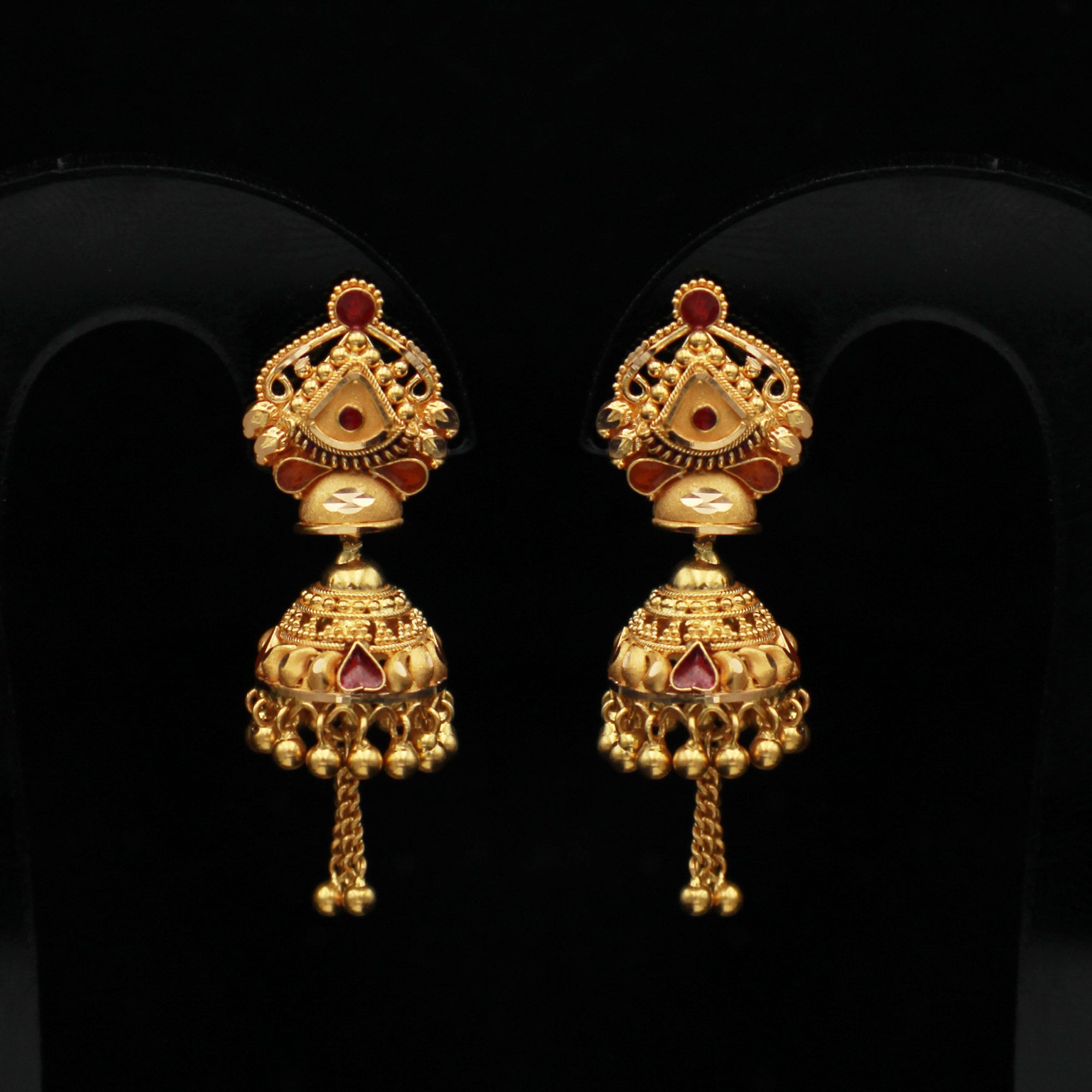 22k Yellow Gold Jhumka Earrings Handmade Vintage Pure