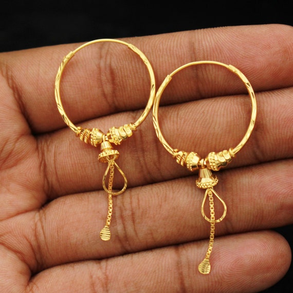 22k Yellow Gold Hoop Bali Earrings , Handmade Yellow Gold Earrings for  Women, Valentine Day Gift, Wrapped Wire Bell Design Gold Earrings - Etsy | Gold  earrings for women, Handmade gold jewellery,