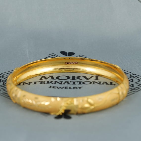 22k Gold Bangle Indian Handmade Lightweight, Wax Filled, Single