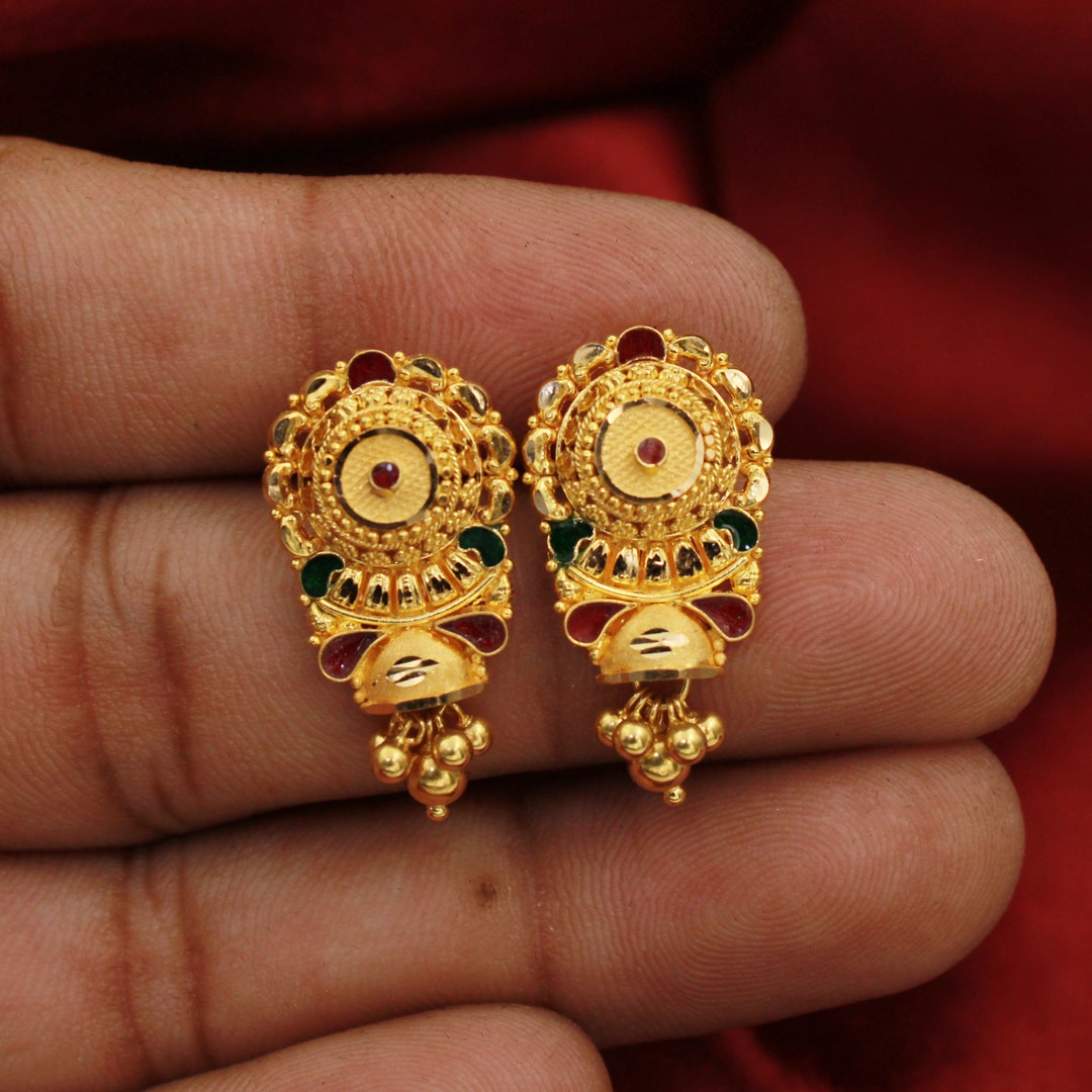 Buy Rajasthani 22k Gold Stud Earrings Handmade Jewelry, Indian Handmade  Wedding Earrings, K1711 Online in India