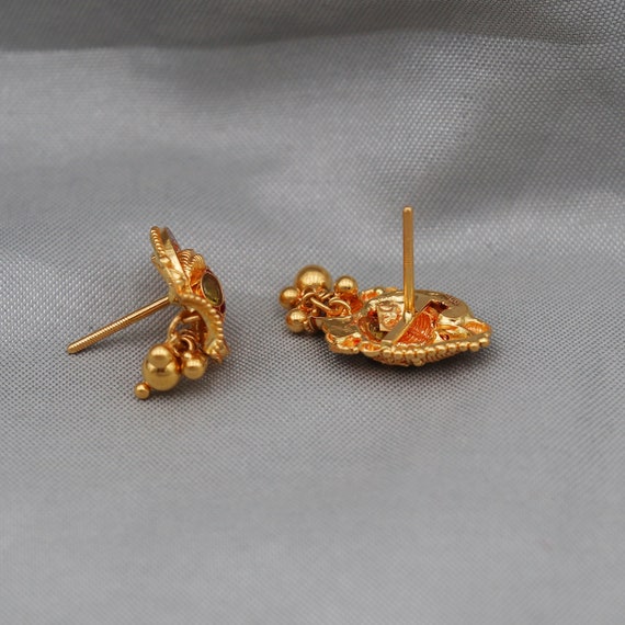 22k Gold Stud Earrings With Dangling Handmade Yellow Gold 