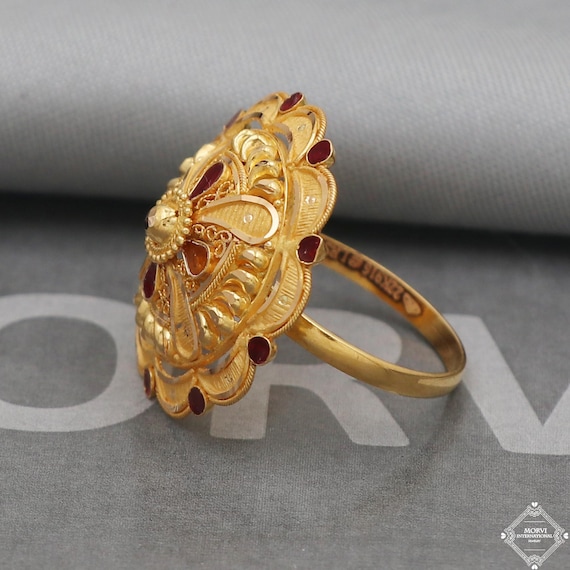 Pure 22k Yellow Gold Ring Jewelry Handmade Indian Vintage and antique design Pure Gold Ring All Size K5020