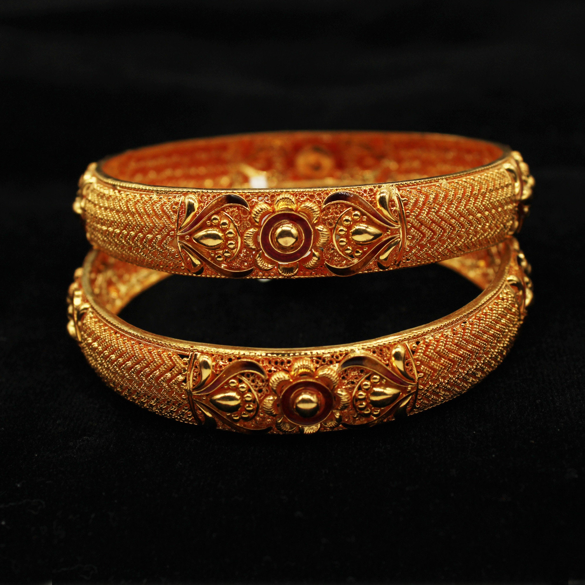 22k Gold Bangle Bracelet Pair, Indian Gold Bangle Jewelry, Wedding 