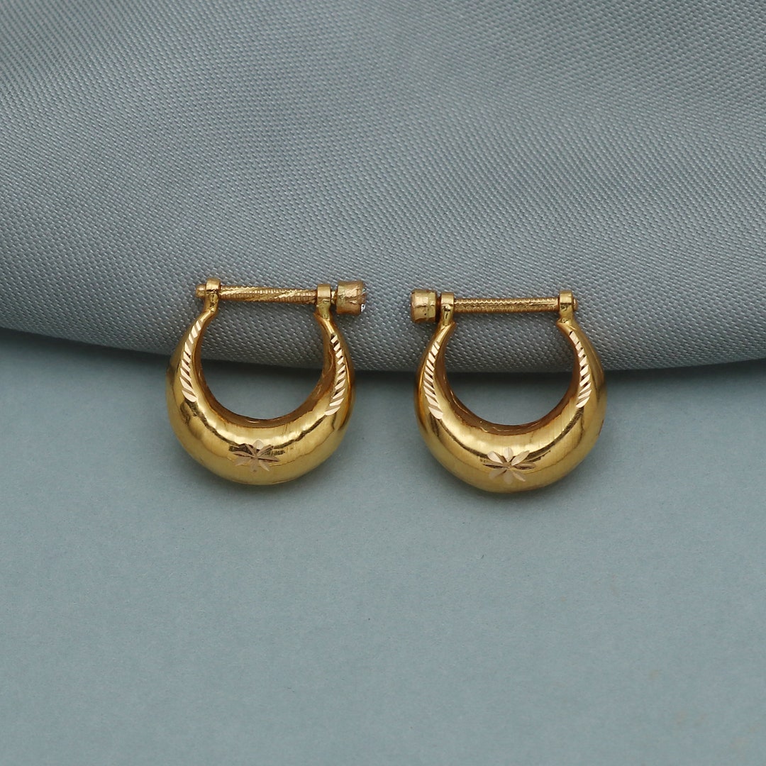 Kundal 22k Yellow Gold Hoop Bali Earrings , Handmade Yellow Gold