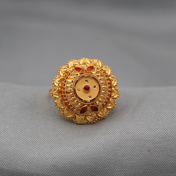 Vintage Double Coral Flower and 14k Gold Ring