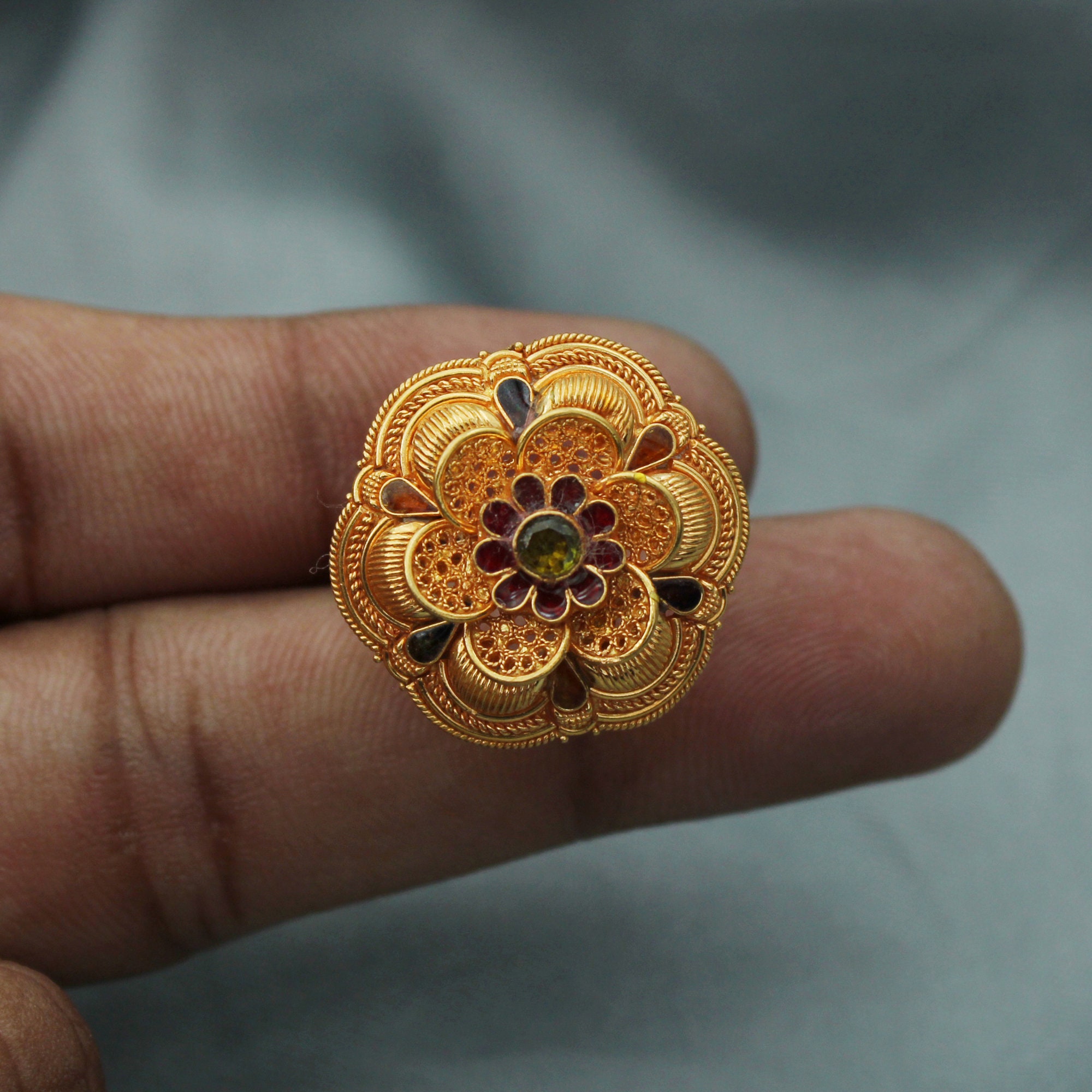 Rajasthani Turban Design Gem Gold Ring at best price in Surat