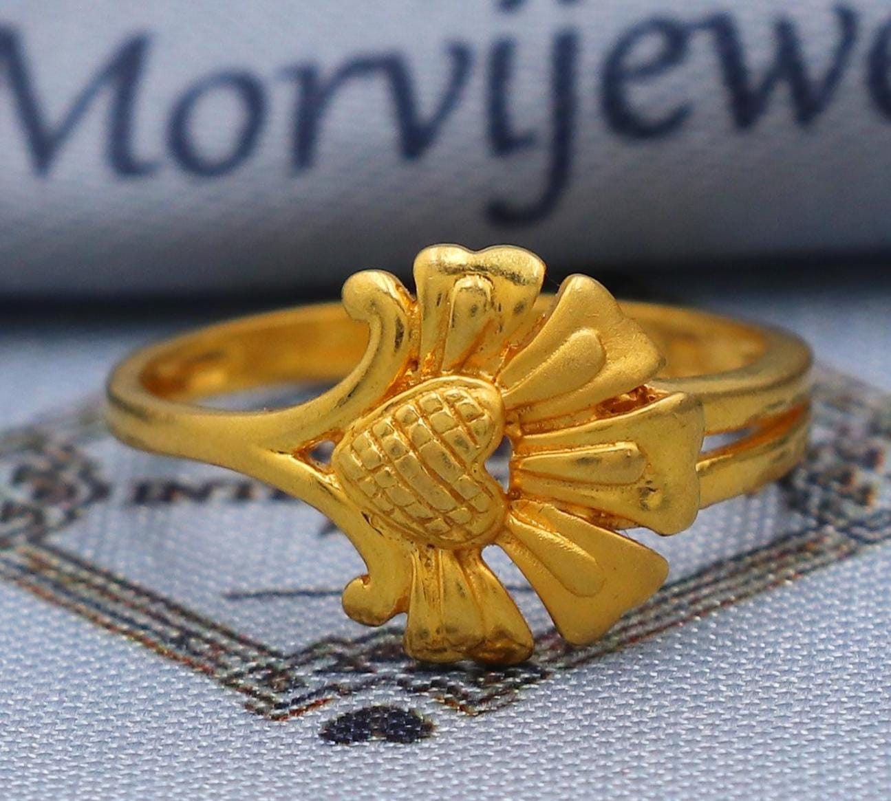 ⑥フローラルRING 真鍮 Flower 22k Gold Ring Size 6 7 8 and All Size, 22k Gold Band Ring