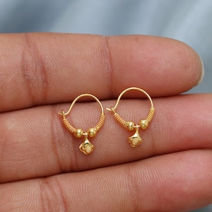 Small 22k Yellow Gold Hoop Bali Earrings, Handmade Yellow gold chain earrings for women, mother Day gift, wrapped wire gold earrings gift