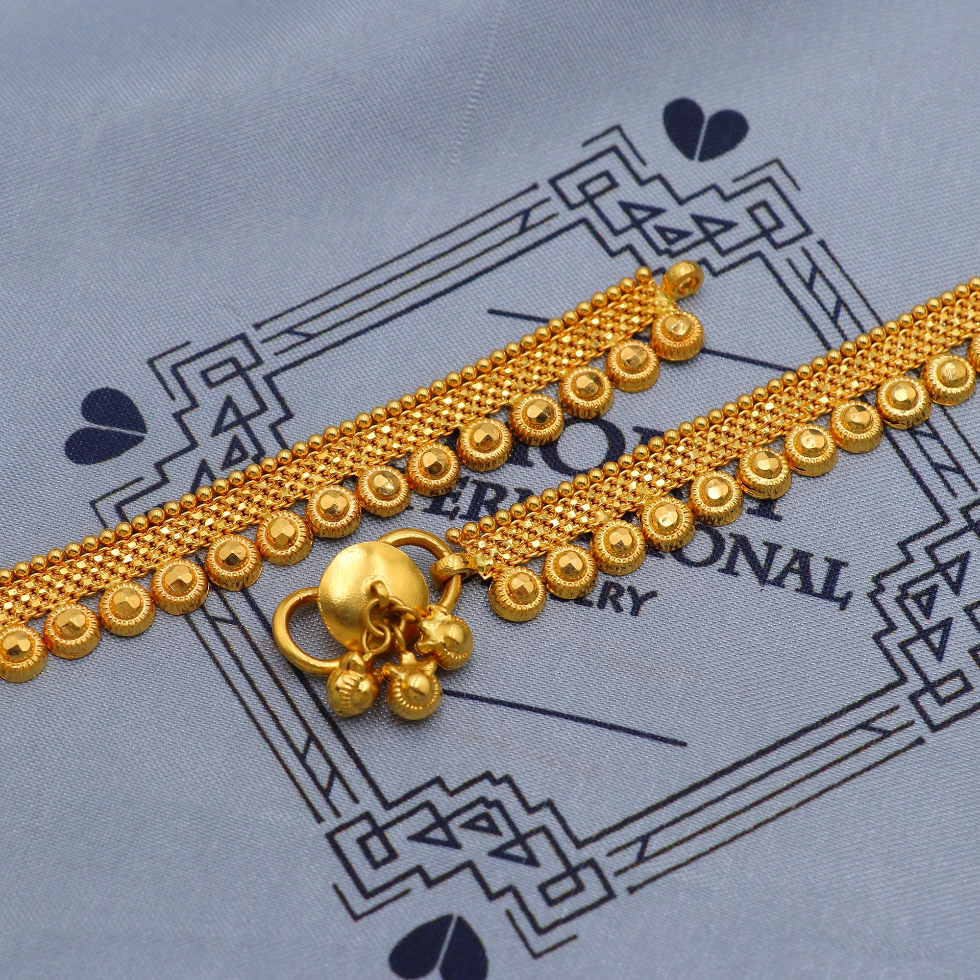 22k Gold Anklet Payal Chain Pair From India, Vintage Style Gold Anklet ...