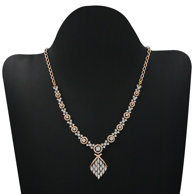 Natural Real Diamond Necklace Set With Earrings in Real Gold Etsy