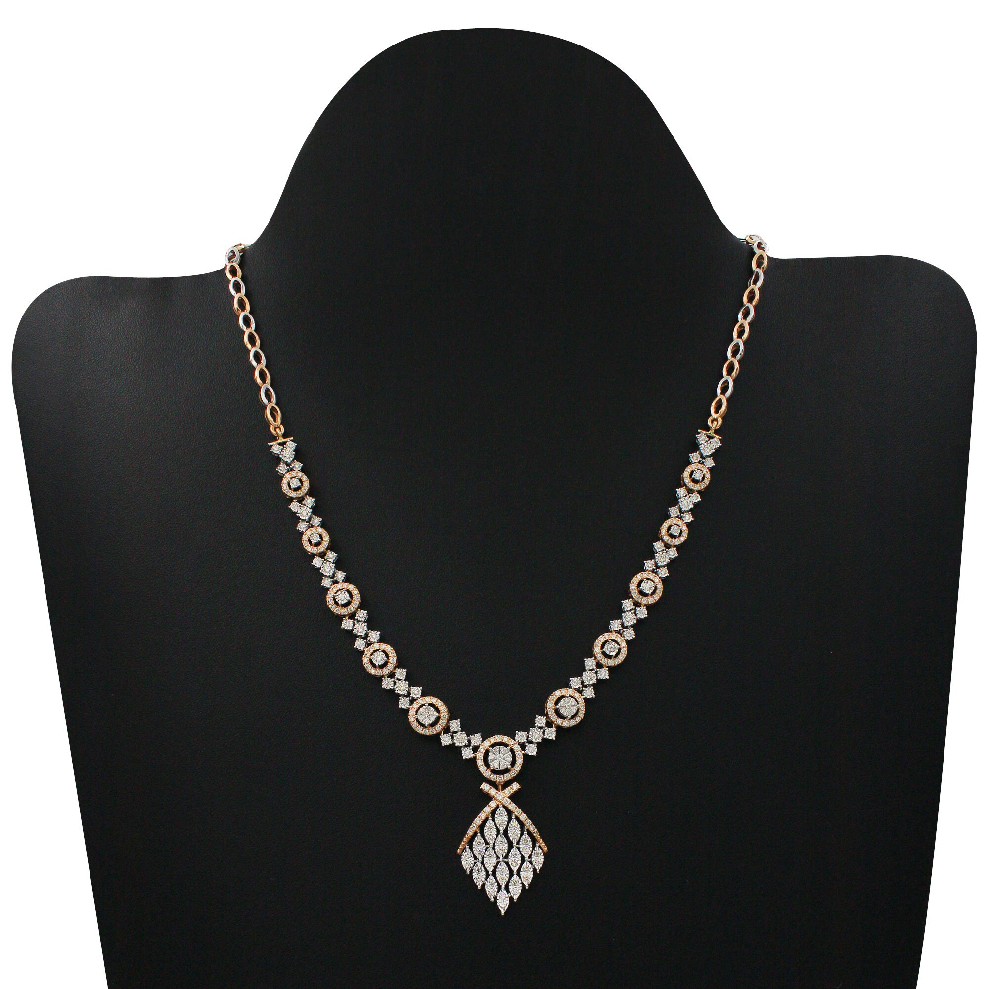 Natural Real Diamond Necklace Set With Earrings in Real Gold