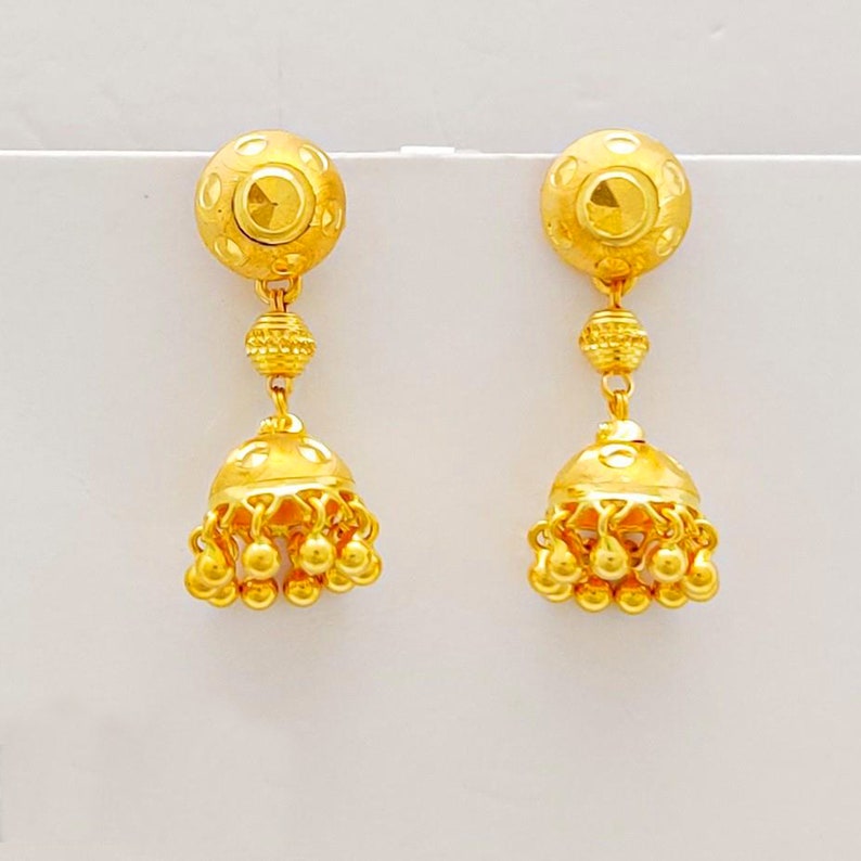 Solid Yellow 22k 22kt Yellow Gold Dangle Jhumki Jhumka Earrings ...