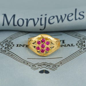 handmade Indian gold ring, solid 22k gold ring, gold ring men women unisex, manmade ruby nag handmade vintage multi stone style ring,