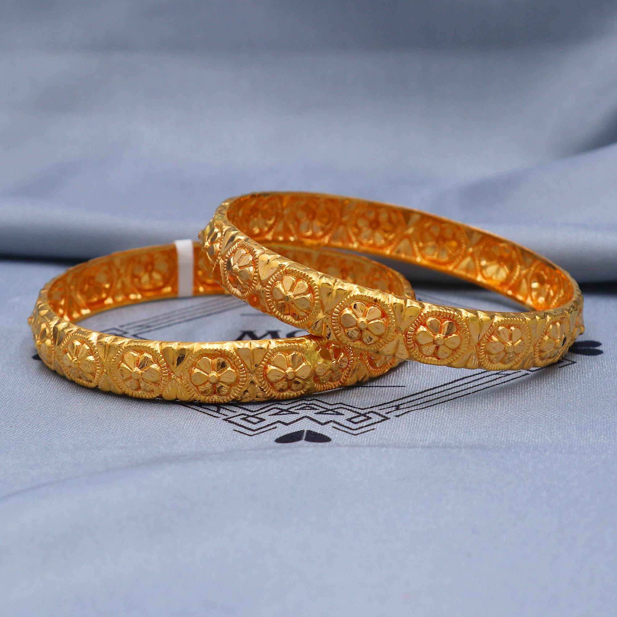 22k Gold Bangles Indian Handmade Lightweight Wax Filled