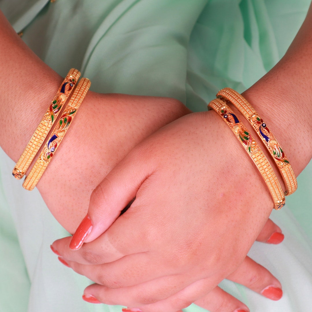 Pure 22k Gold Bangles Indian Handmade Vintage Design , Traditional
