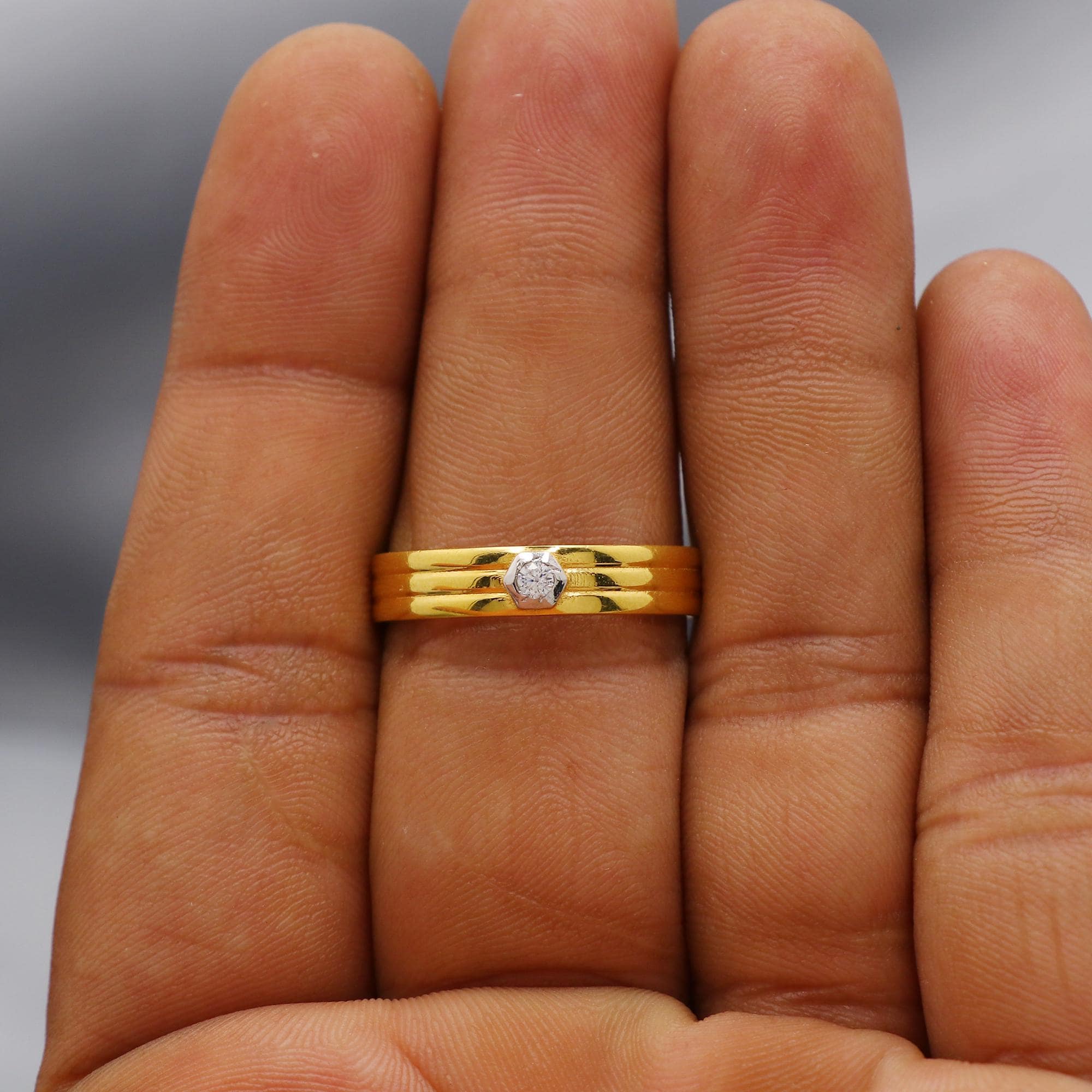 Single Cz Zircon Stone Ring Handmade 22k Gold Ring Indian Jewelry