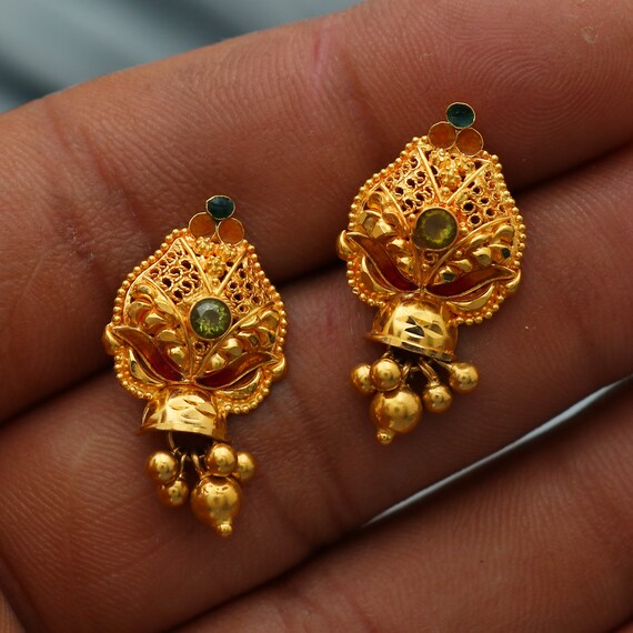Jhumka 22k Yellow Gold Dangle Earrings, 22kt Gold Handmade Yellow Gold  Earrings for Women, Big Chandelier Double Jhumki, Indian Style - Etsy