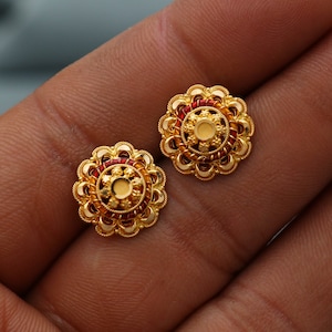 22k Yellow Gold Stud Earrings , Gold Tops Handmade Yellow gold earrings for women