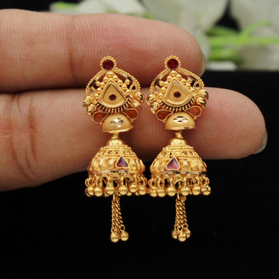Buy 22k Yellow Gold Earrings Jhumka Jewelry , Handmade Vintage Pure  Traditional Wedding Indian Style WEDDING Dangle Jhumki Earrings Chandelier  Online in India - Etsy
