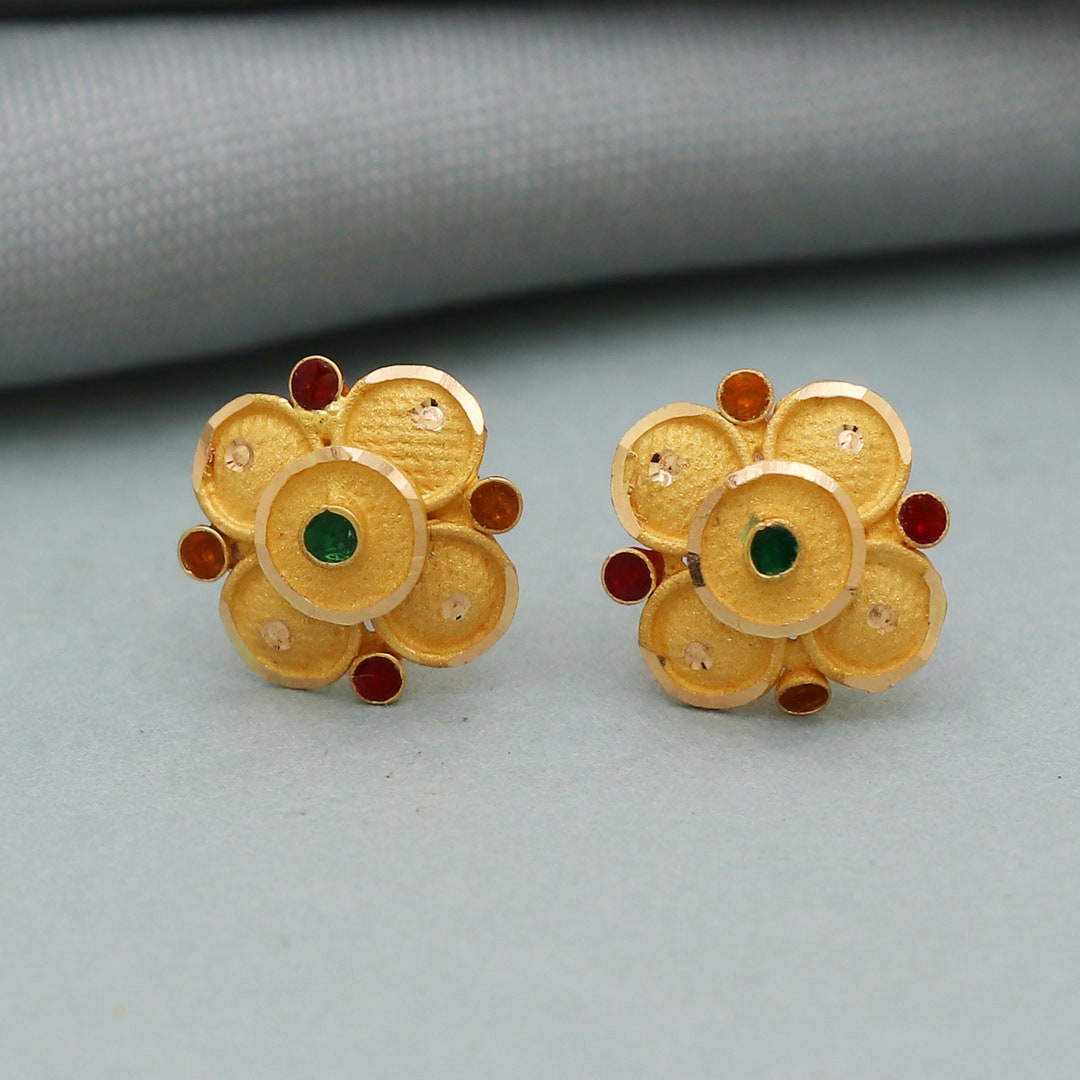 Gold Stainless Steel Half Flower Stud Earrings
