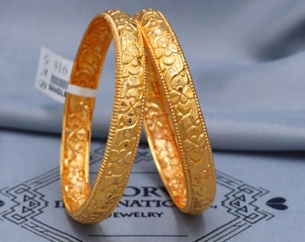22k Gold Bangles Indian Handmade lightweight wax filled, Traditional Vintage ethnic Jewelry, Bangle Bracelet pair Wedding Jewelry, K5821