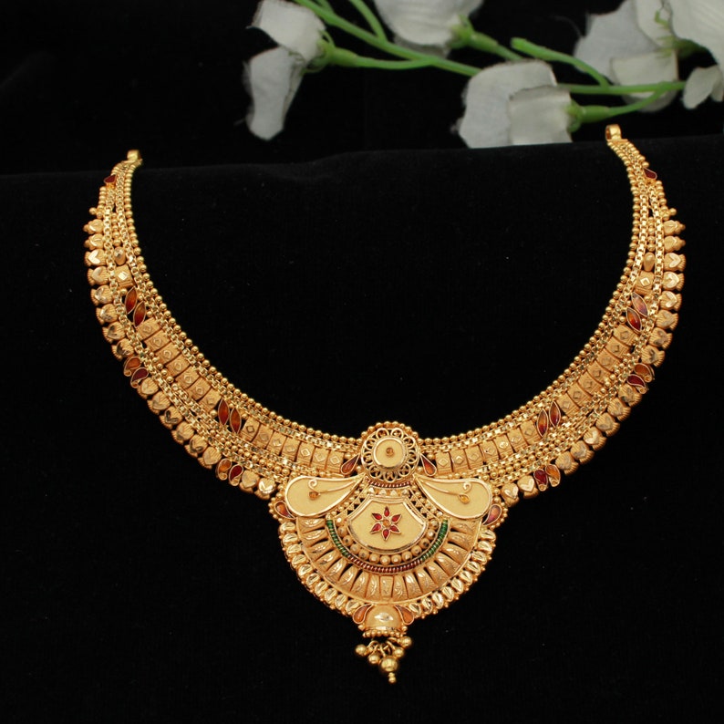 Indian Wedding Pure Gold Necklace Set 22k Yellow Gold - Etsy