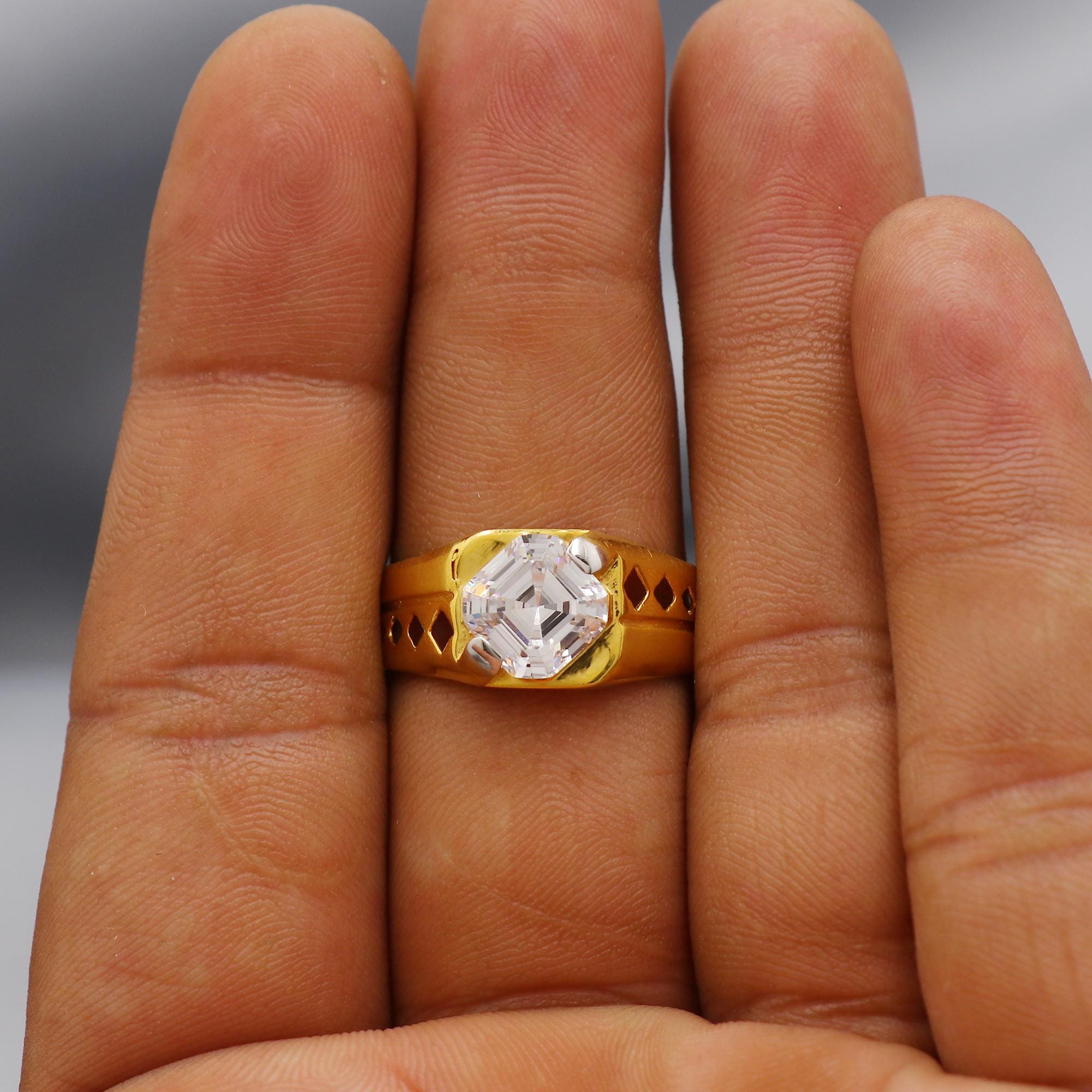Single Zircon Stone Ring Handmade 22k Gold Ring Indian Jewelry