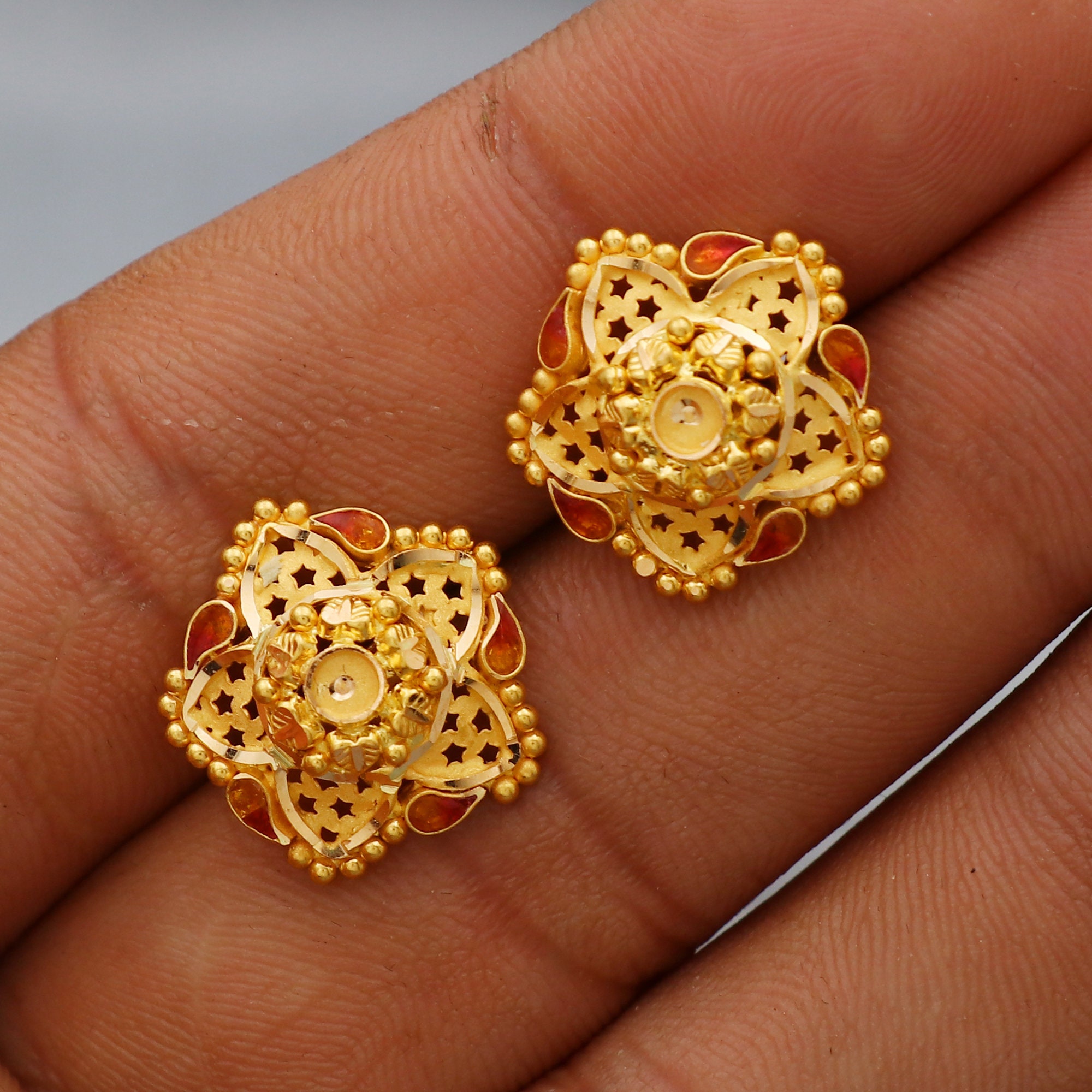 22K Gold Earrings For Women - 235-GER16358 in 2.600 Grams